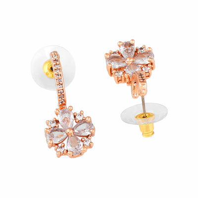 Estele Rose Gold Plated CZ Flower Designer Drop Earrings for Women