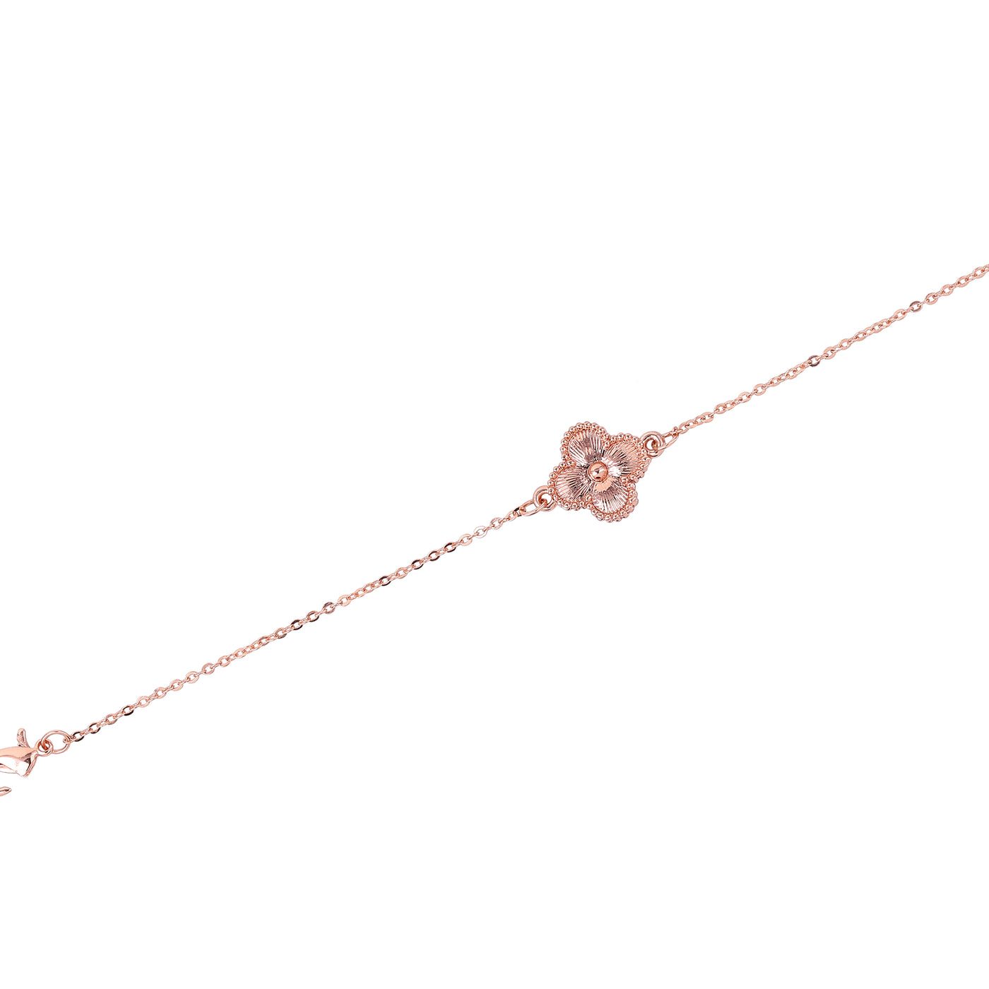 Estele Rosegold Plated Exquisite Single Clover Designer Adjustable Charm Bracelet for Women and Girls