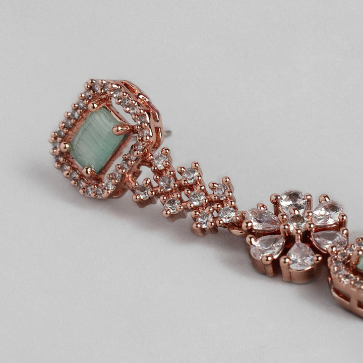 Estele Rose Gold Plated CZ Ravishing Necklace Set with Mint Green Stones for Women