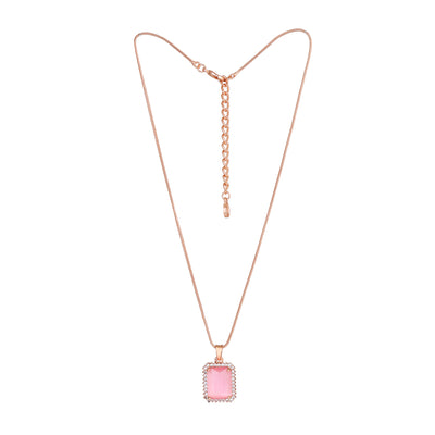 Estele Rose Gold Plated CZ Attractive Square Designer Pendant Set with Mint Pink Crystals for Women