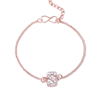 Estele Rose Gold Plated Captivating Medium 'S' Letter Bracelet with Crystals for Women