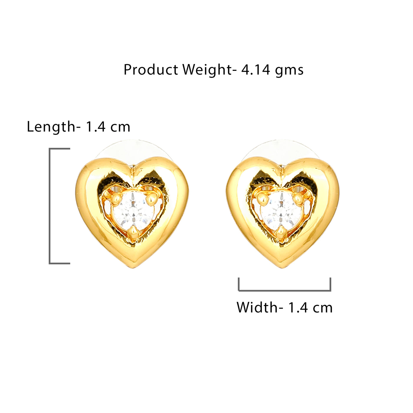 Heart Shaped Stud Earrings With Ad Stone