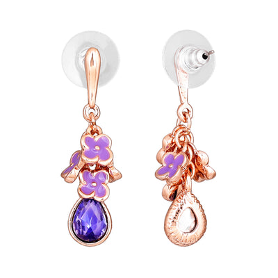Gift Estele purple coloured rose gold plated charms hanging earrings for women
