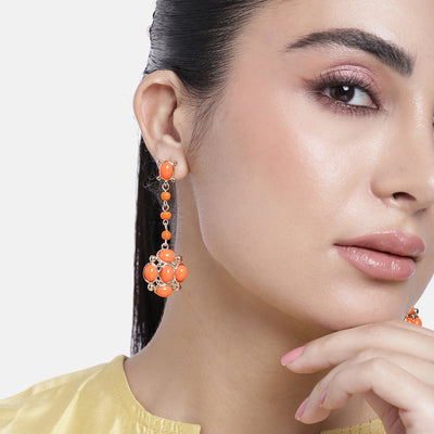 Estele Gold Plated Orange beaded Dangle Earrings for women