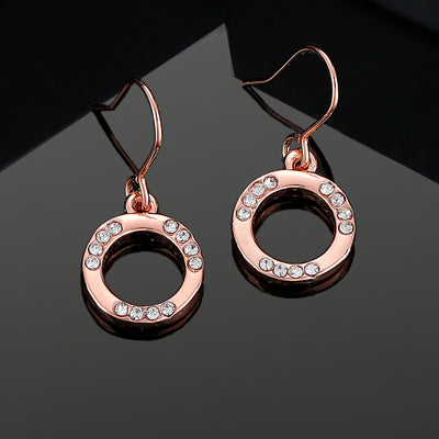 Estele Rose Gold Plated Circular Shaped Hoop Earrings with Austrian Crystals for Women