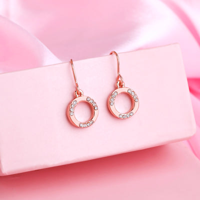 Estele Rose Gold Plated Circular Shaped Hoop Earrings with Austrian Crystals for Women