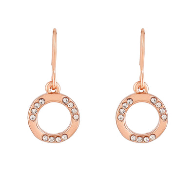 Estele Rose Gold Plated Circular Shaped Hoop Earrings with Austrian Crystals for Women