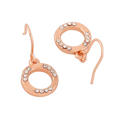 Estele Rose Gold Plated Circular Shaped Hoop Earrings with Austrian Crystals for Women