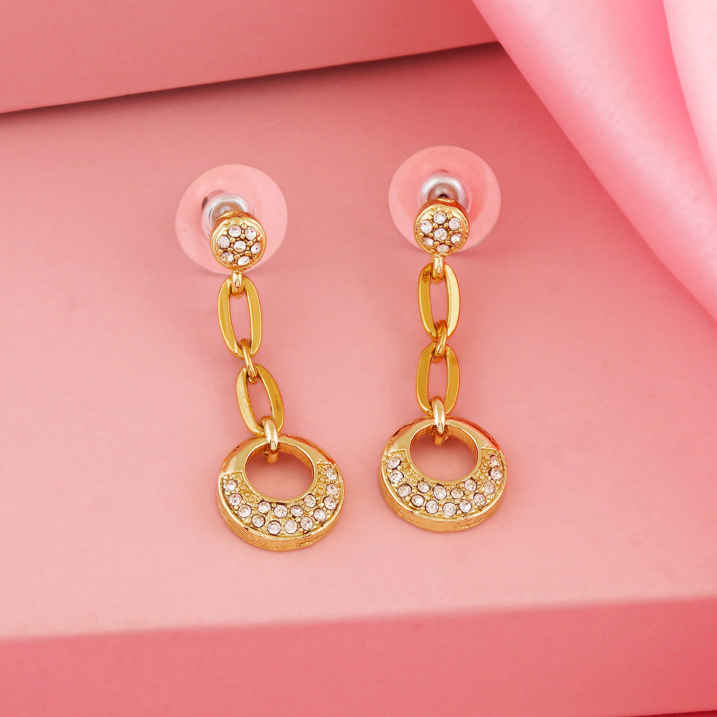 Estele Gold Plated Chained Circle Dangle Earrings for women