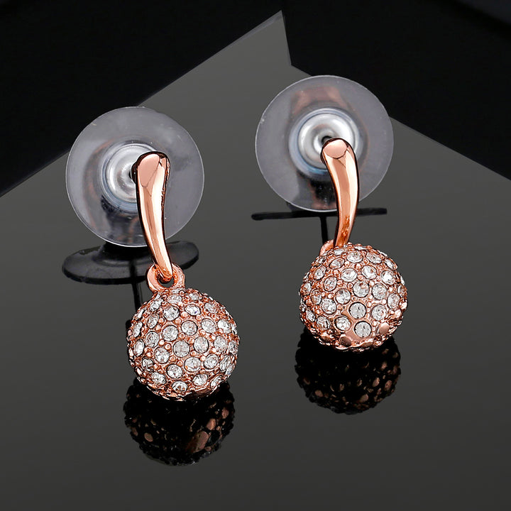 Estele Rose Gold Plated Round Drop Earrings with White Austrian Crystal for Women