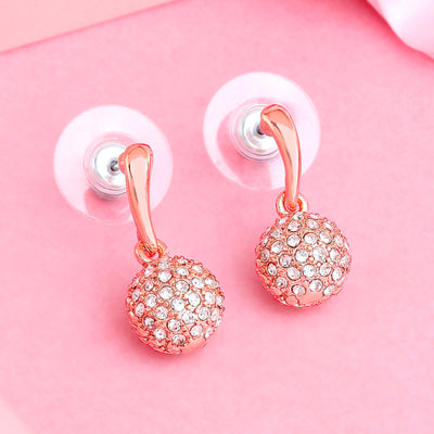 Estele Rose Gold Plated Round Drop Earrings with White Austrian Crystal for Women