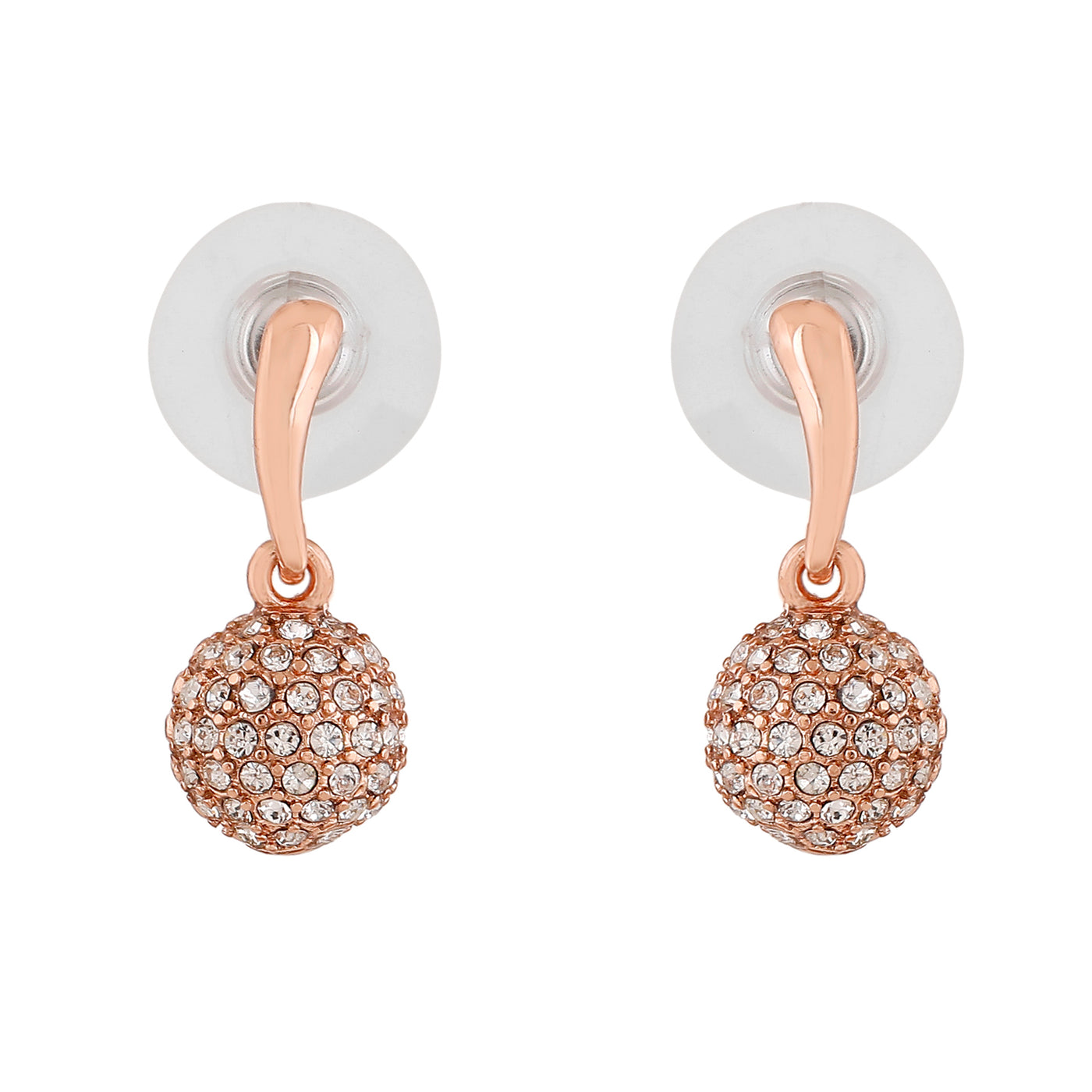 Estele Rose Gold Plated Round Drop Earrings with White Austrian Crystal for Women