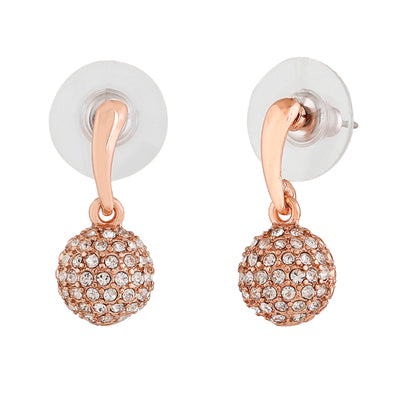 Estele Rose Gold Plated Round Drop Earrings with White Austrian Crystal for Women