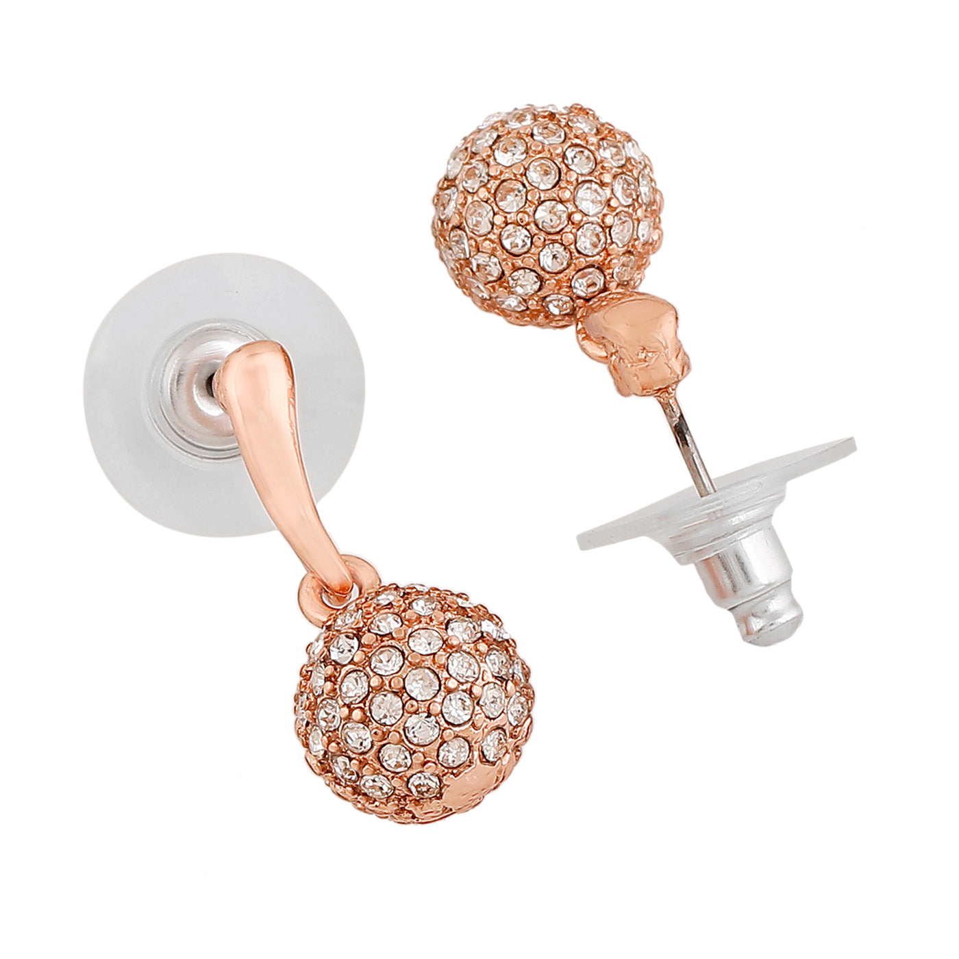 Estele Rose Gold Plated Round Drop Earrings with White Austrian Crystal for Women