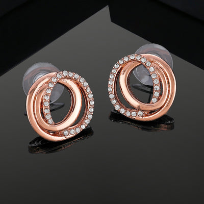 Estele Rose Gold Plated Geometric Circle Stud Earrings with Austrian Crystals for Women