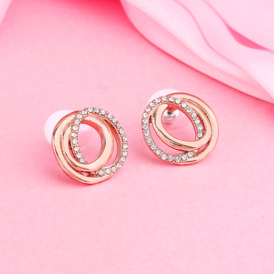 Estele Rose Gold Plated Geometric Circle Stud Earrings with Austrian Crystals for Women