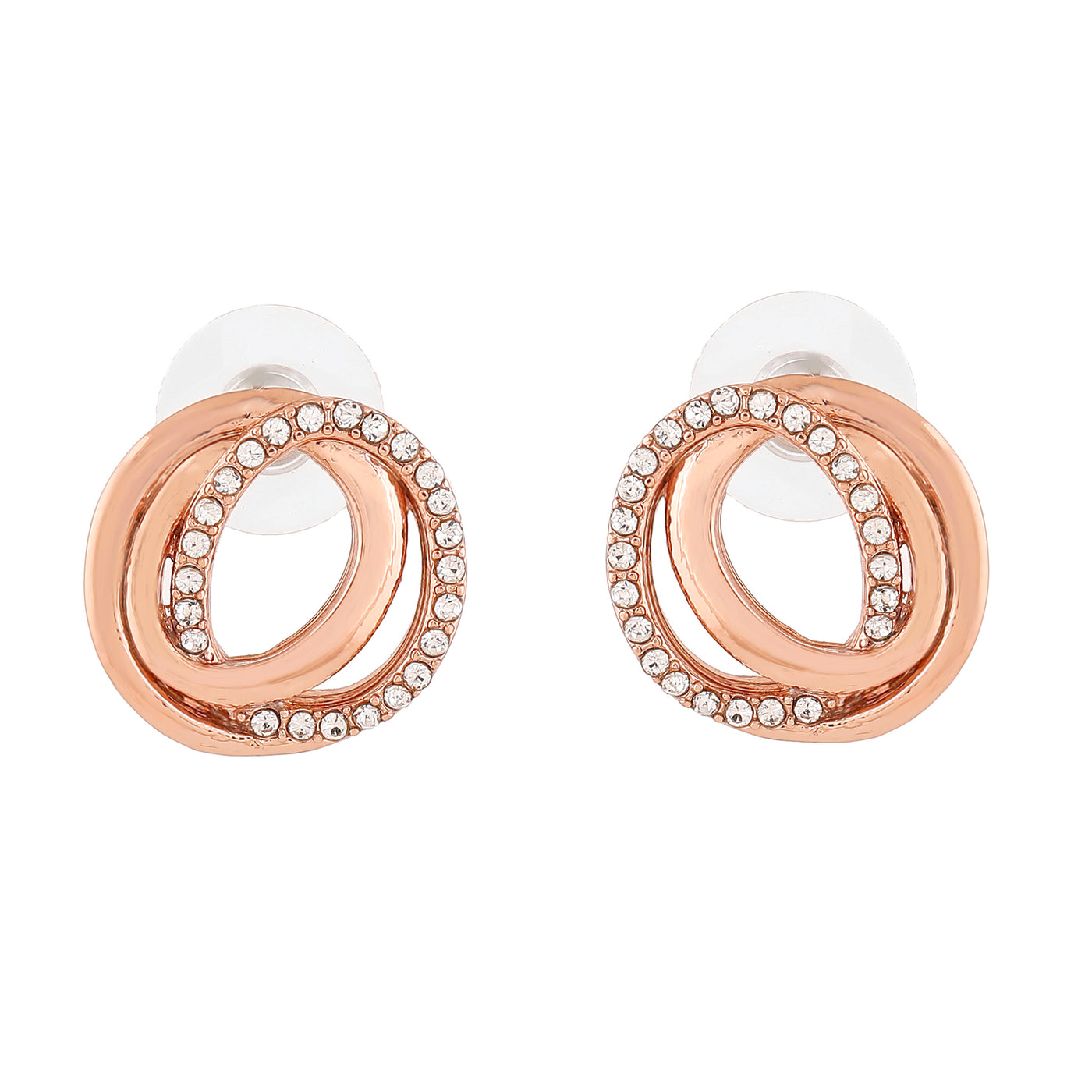Estele Rose Gold Plated Geometric Circle Stud Earrings with Austrian Crystals for Women