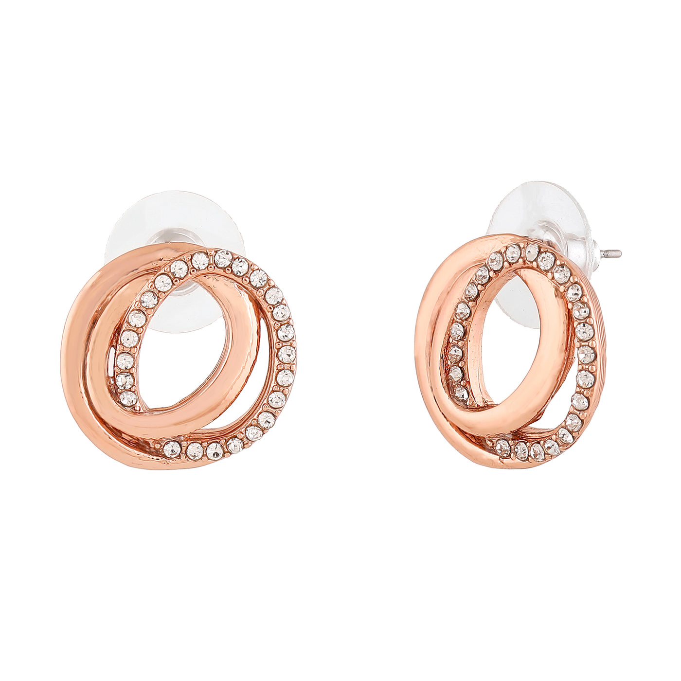 Estele Rose Gold Plated Geometric Circle Stud Earrings with Austrian Crystals for Women