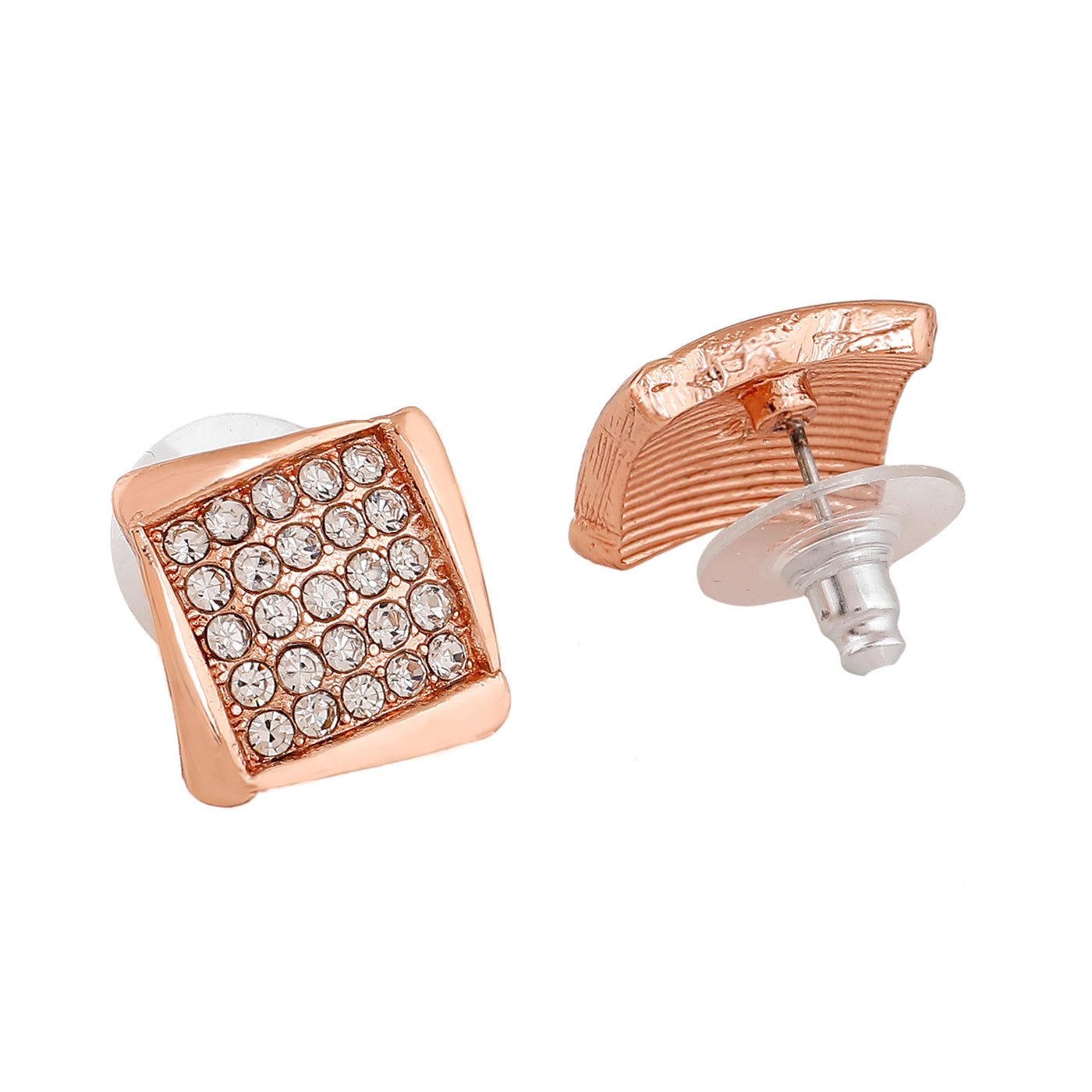 Estele Rose Gold Plated Square Shaped Stud Earrings With White Austrian Crystals for Women