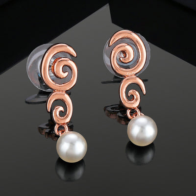 Estele Rose Gold Plated Circular Drop Earrings with Pearls for Women