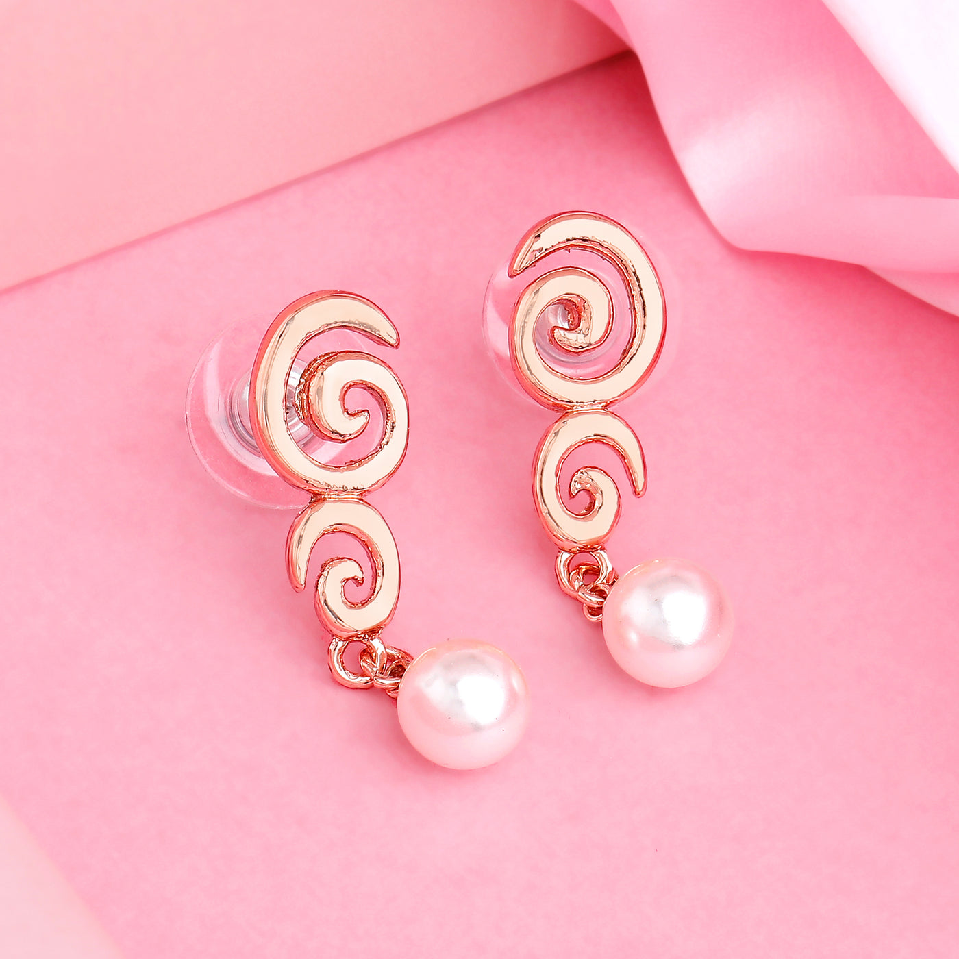 Estele Rose Gold Plated Circular Drop Earrings with Pearls for Women