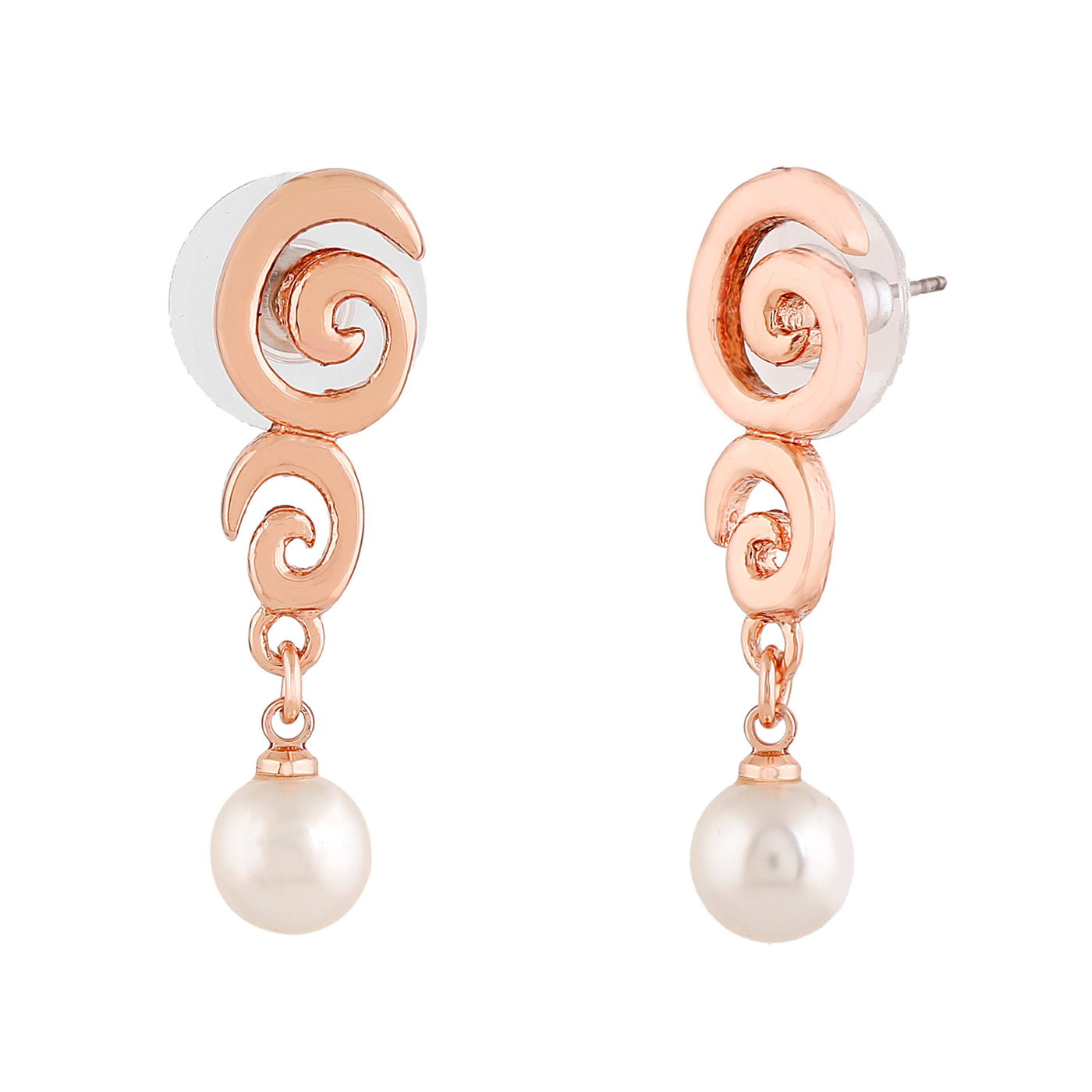 Estele Rose Gold Plated Circular Drop Earrings with Pearls for Women