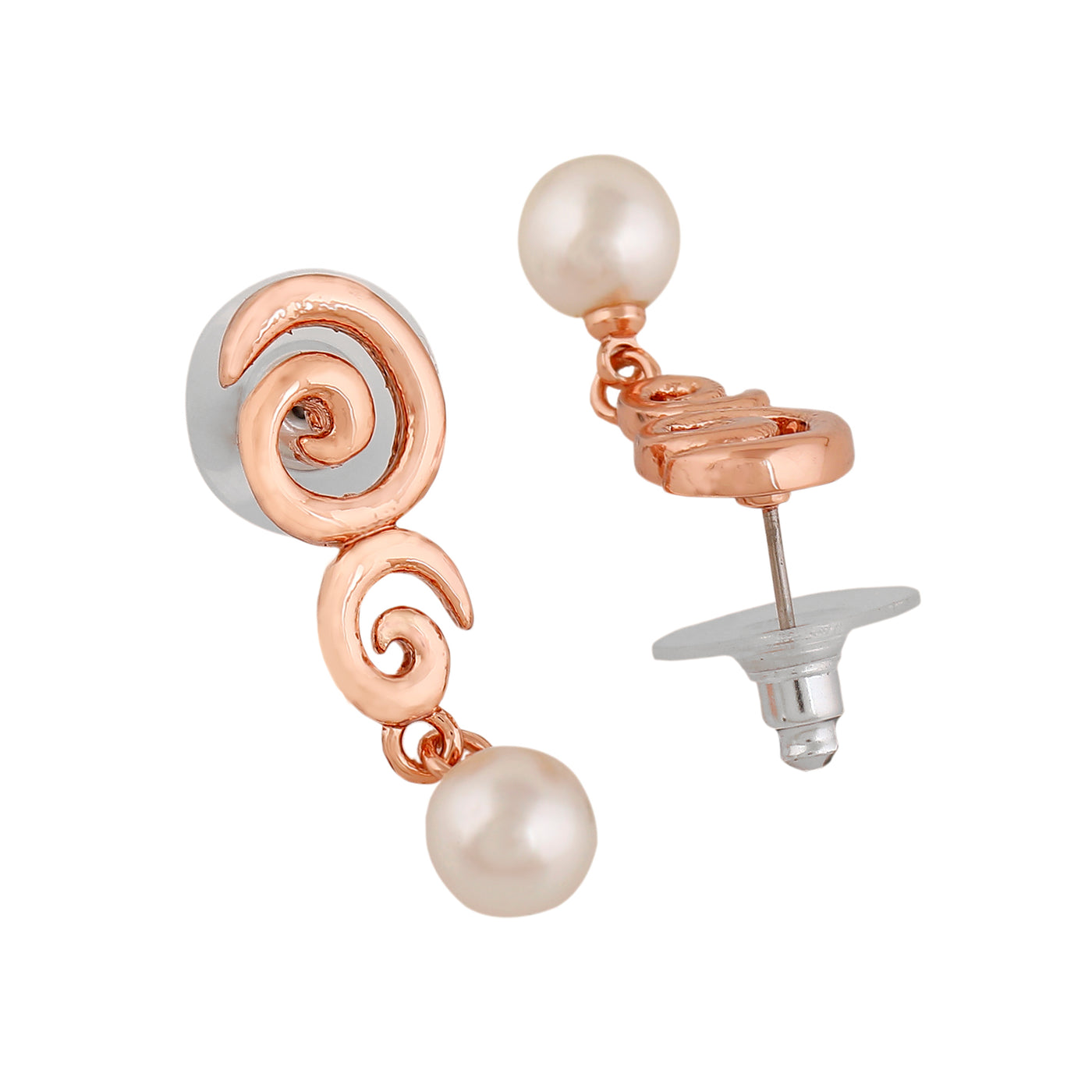 Estele Rose Gold Plated Circular Drop Earrings with Pearls for Women