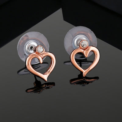 Estele Rose Gold Plated Heart Shaped Stud Earrings with Austrian Crystals for Women