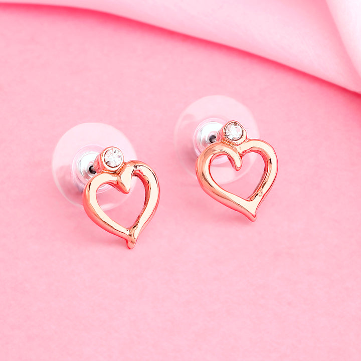 Estele Rose Gold Plated Heart Shaped Stud Earrings with Austrian Crystals for Women