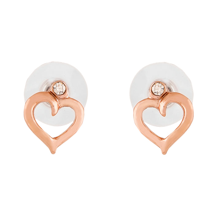 Estele Rose Gold Plated Heart Shaped Stud Earrings with Austrian Crystals for Women
