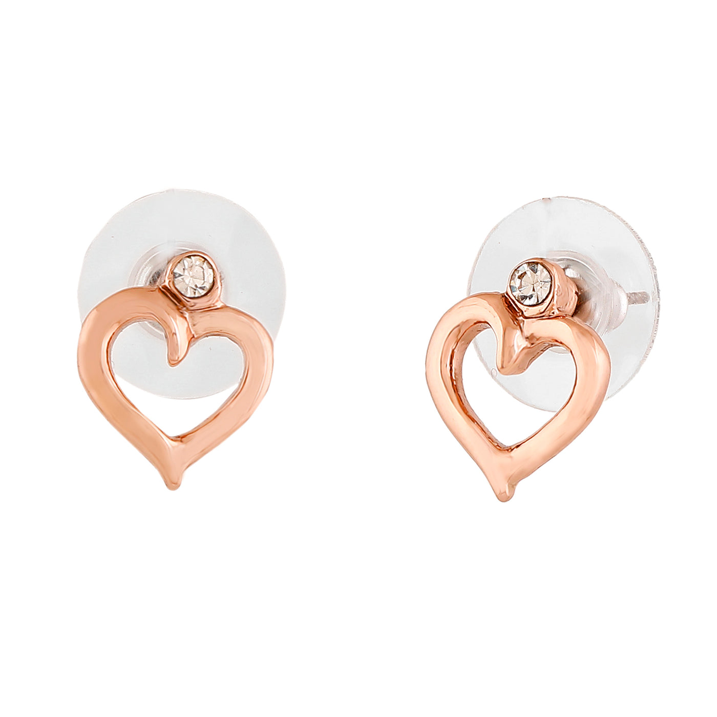 Estele Rose Gold Plated Heart Shaped Stud Earrings with Austrian Crystals for Women