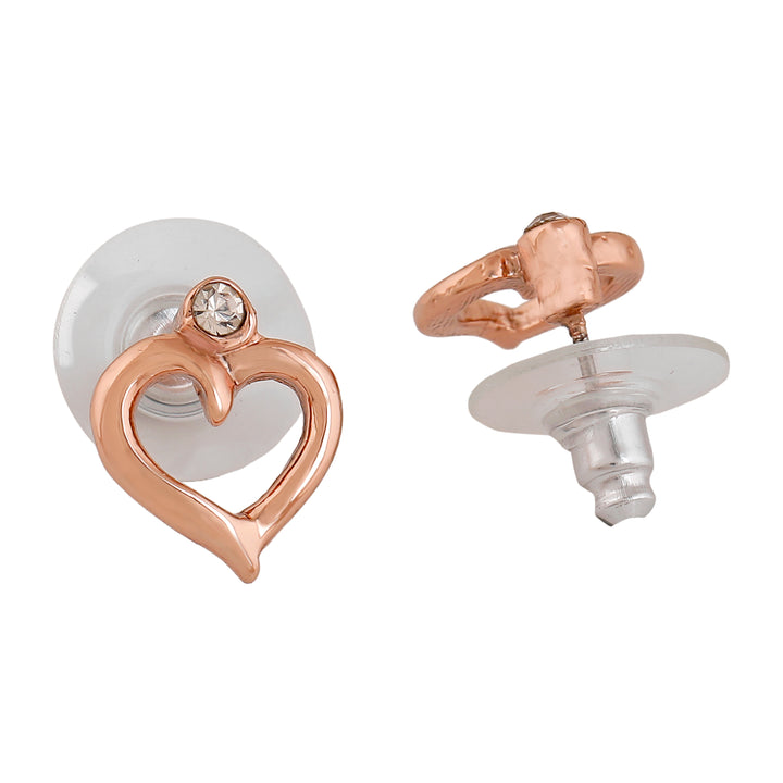 Estele Rose Gold Plated Heart Shaped Stud Earrings with Austrian Crystals for Women