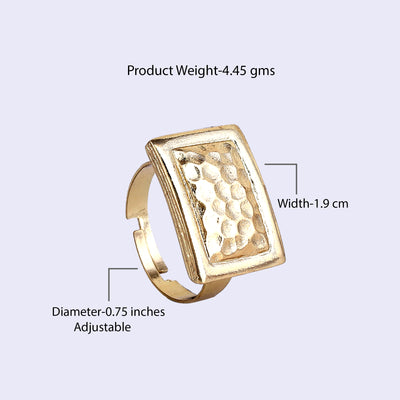 Estele Gold Tone Stylish Rectangular Designer Beaten Gold Finger Ring for Women(Adjustable)