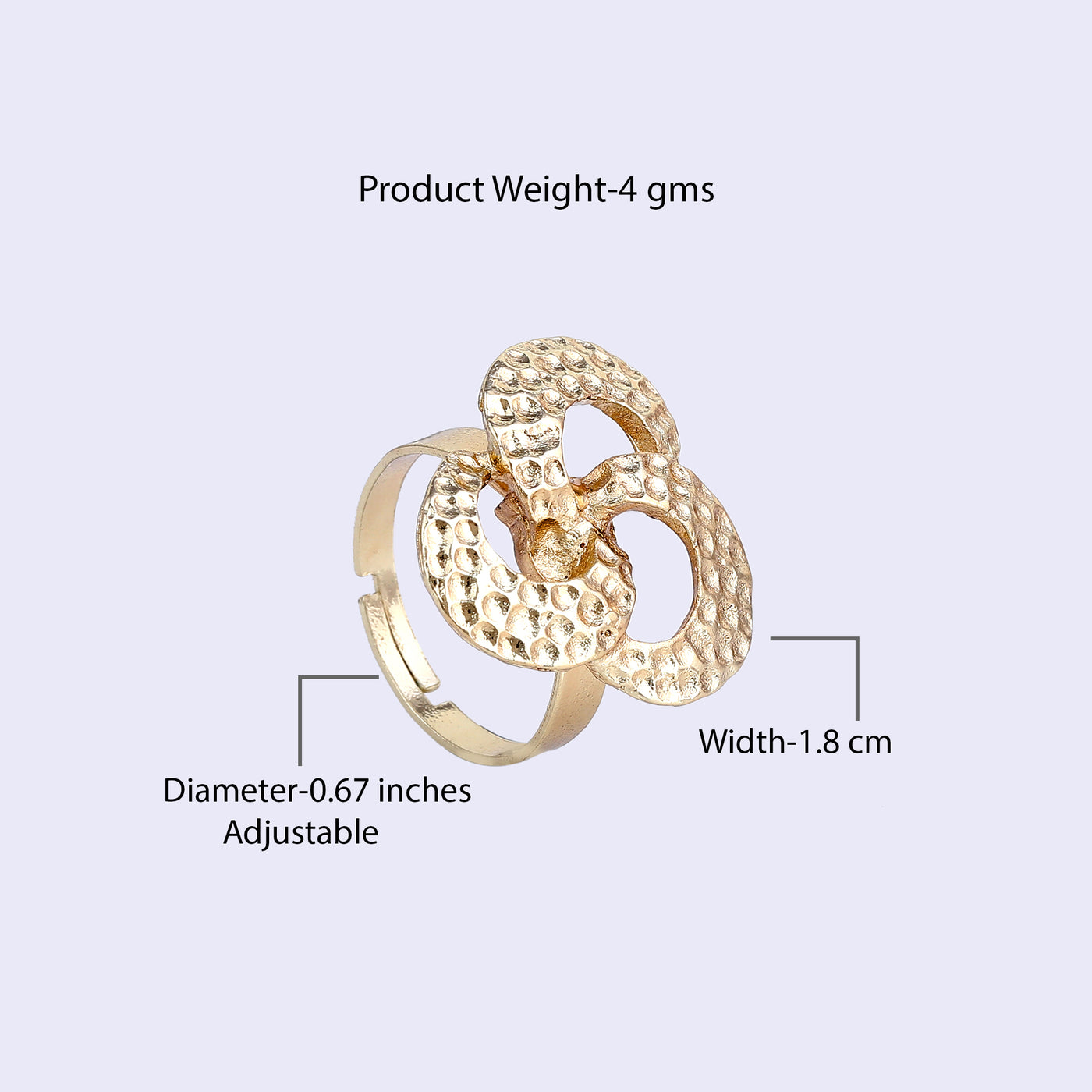 Estele Gold Tone Engraved Trio Circular Beaten Gold Finger Ring for Women(Adjustable)