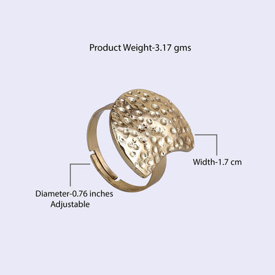 Estele Gold Tone Trendy Semi Circular Beaten Gold Finger Ring for Women(Adjustable)