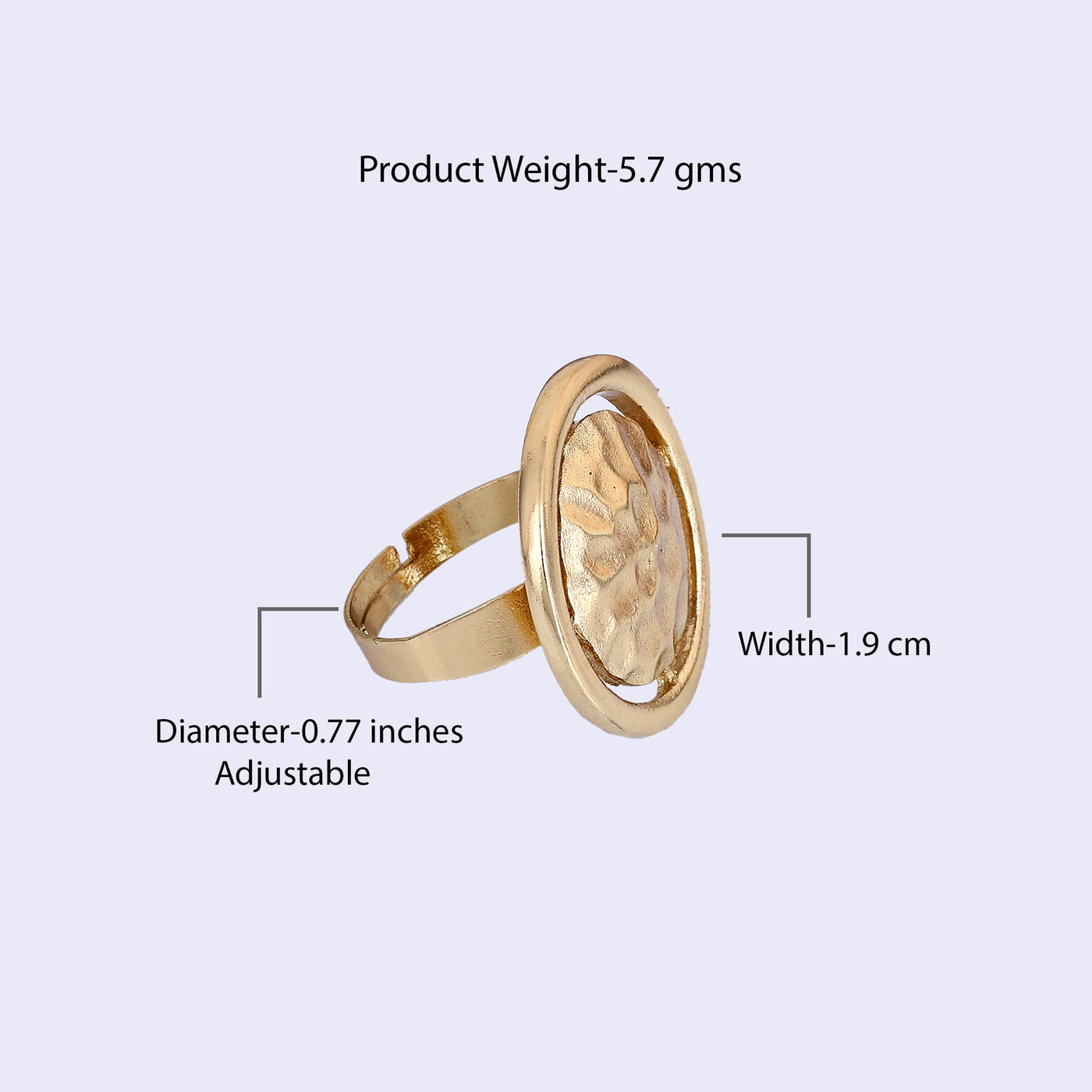 Estele Gold Tone Trendy Dual Circular Beaten Gold Finger Ring for Women(Adjustable)