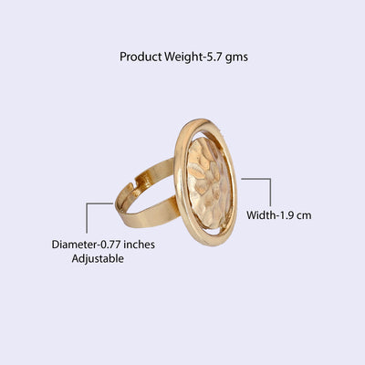 Estele Gold Tone Trendy Dual Circular Beaten Gold Finger Ring for Women(Adjustable)