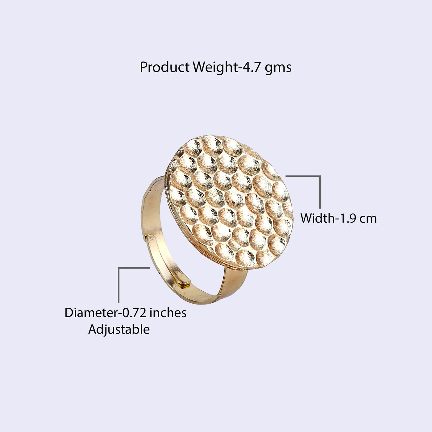 Estele Gold Tone Stylish Circular Disk Shaped Beaten Gold Finger Ring for Women(Adjustable)