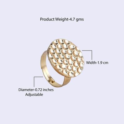 Estele Gold Tone Stylish Circular Disk Shaped Beaten Gold Finger Ring for Women(Adjustable)