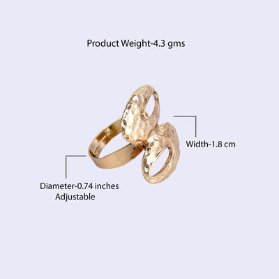 Estele Gold Tone Stunning Dual Oval Design Beaten Gold Finger Ring for Women(Adjustable)