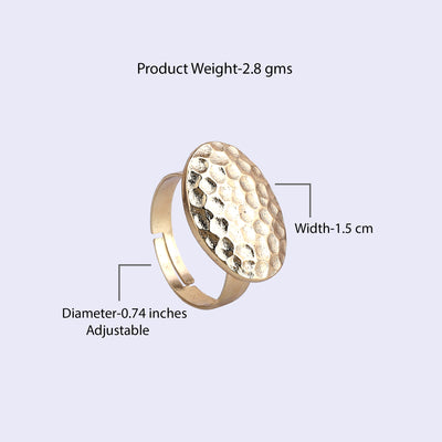 Estele Gold Tone Stylish Elliptical Design Beaten Gold Finger Ring for Women(Adjustable)