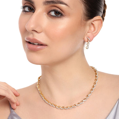 Estele Gold Plated Sparkling Necklace Set with Austrian Crystals for Women