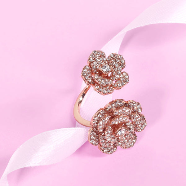 Estele Rose Collection Lightweight Adjustable Rose Finger Ring: Flexible & Stylish Rosegold Plated Jewelry for Women Perfect Blend of Comfort & Fashion