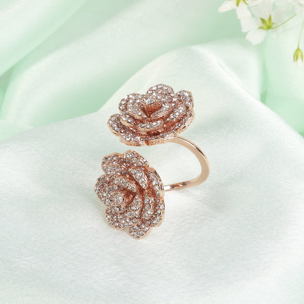 Estele Rose Collection Minimalist Lightweight Rose Finger Ring: Rosegold Plated Flexible Floral Motif Jewelry for Women Perfect for Everyday Glam