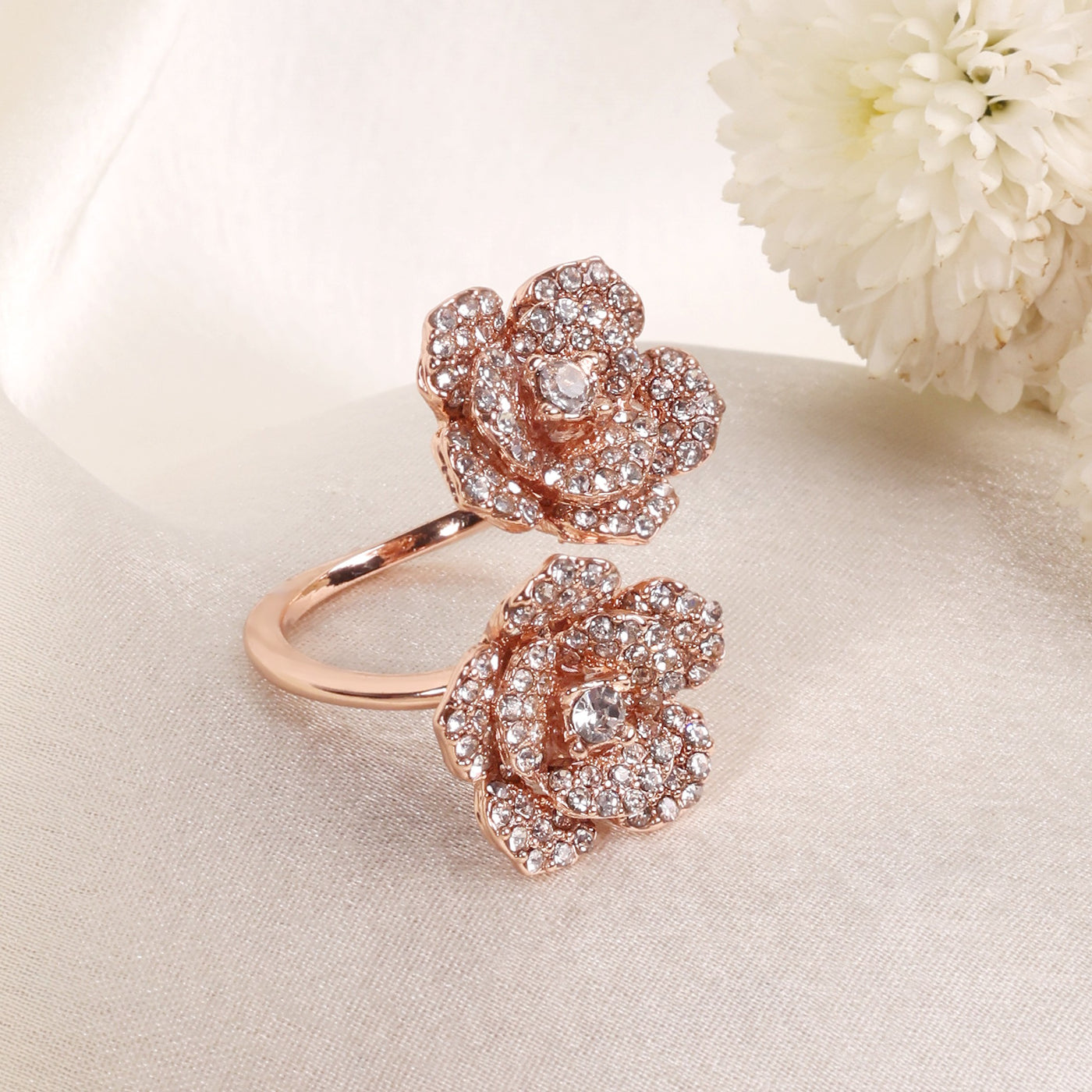 Estele Valentine ROSE Special Floral Rose Design Adjustable Finger Ring: Lightweight Rosegold Plated Flexible Jewelry for Women Timeless & Comfortable Fit