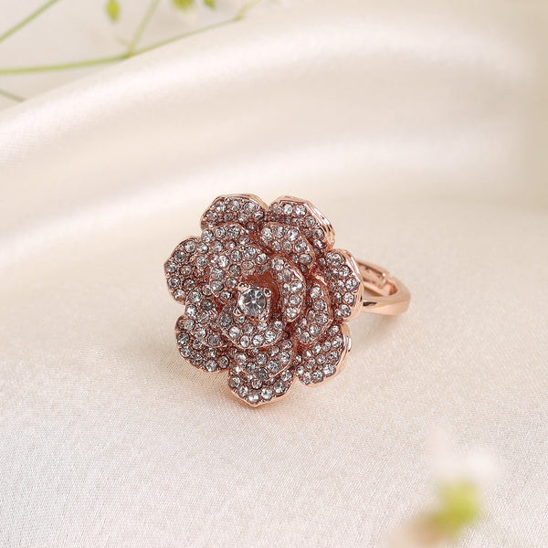 Estele Rose Collection Minimalist Lightweight Rose Finger Ring: Rosegold Plated Adjustable Floral Motif Jewelry for Women Stylish & Comfortable Fit