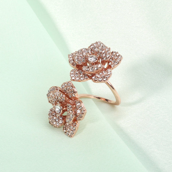 Estele Rose Collection Trendy Lightweight Rose Motif Adjustable Finger Ring: Flexible Jewelry with Premium Rosegold Finish for Women