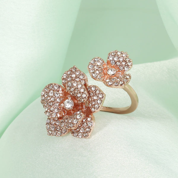 Estele Rose Collection Minimalist Lightweight Rose Finger Ring: Premium Rosegold Plated Flexible Floral Motif Adjustable Jewelry for Women