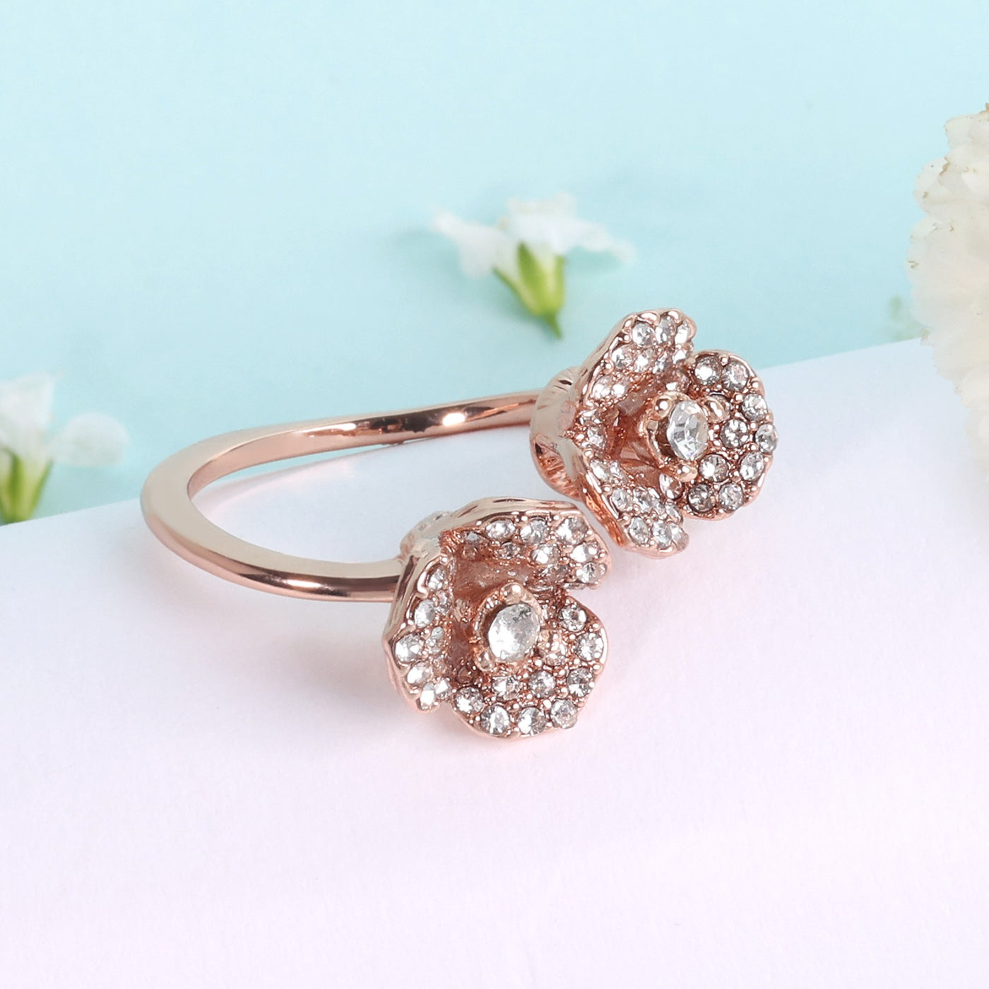 Estele Valentine ROSE Special Modern Rose Motif Flexible Finger Ring for Women: Lightweight Adjustable Design with Floral Charm Stylish & Comfortable Fit