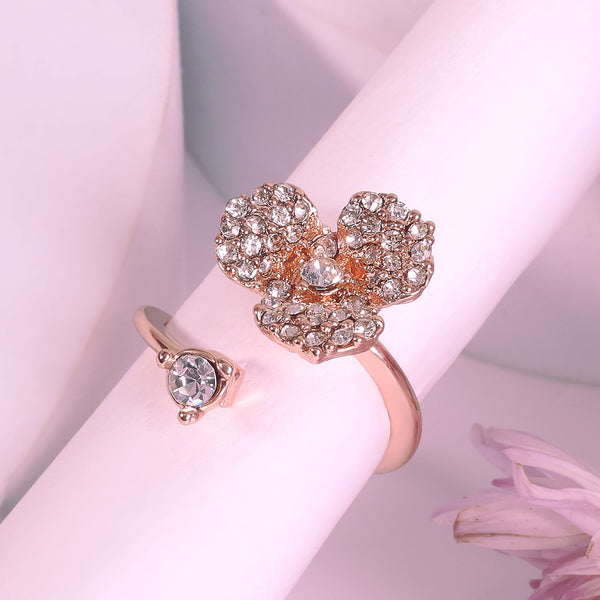 Estele Rose Collection Floral Rose Motif Adjustable Finger Ring: Lightweight & Flexible Rosegold Plated Jewelry for Women Stylish & Comfortable Fit